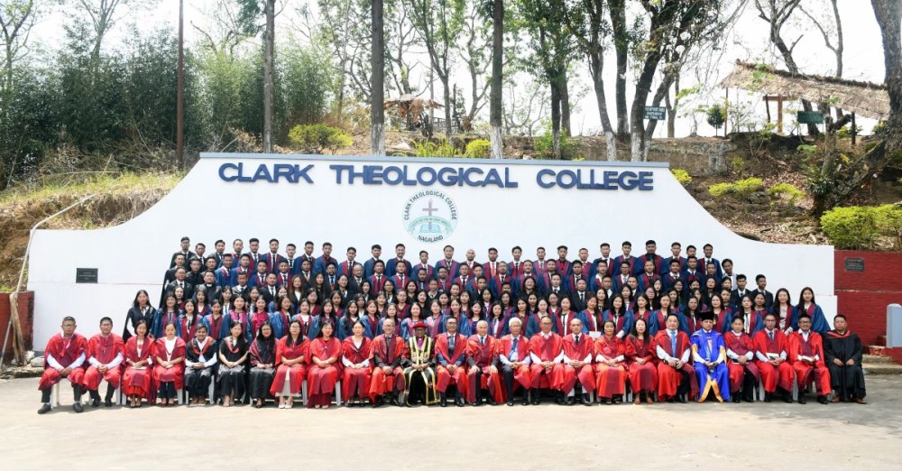The 132 Golden Graduates of Clark Theological College pose for a group photo during the institution’s 50th Convocation held at the college Multi Court in Mokokchung on April 13.